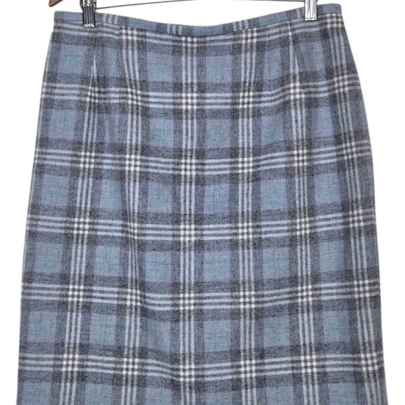 Talbots Blue and Gray Plaid Pencil Skirt - Picture 1 of 7